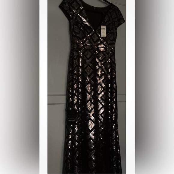 BCBG Maxazria Dress Skylah 4 Black Formal Maxi Sequins Argyle - Picture 10 of 10